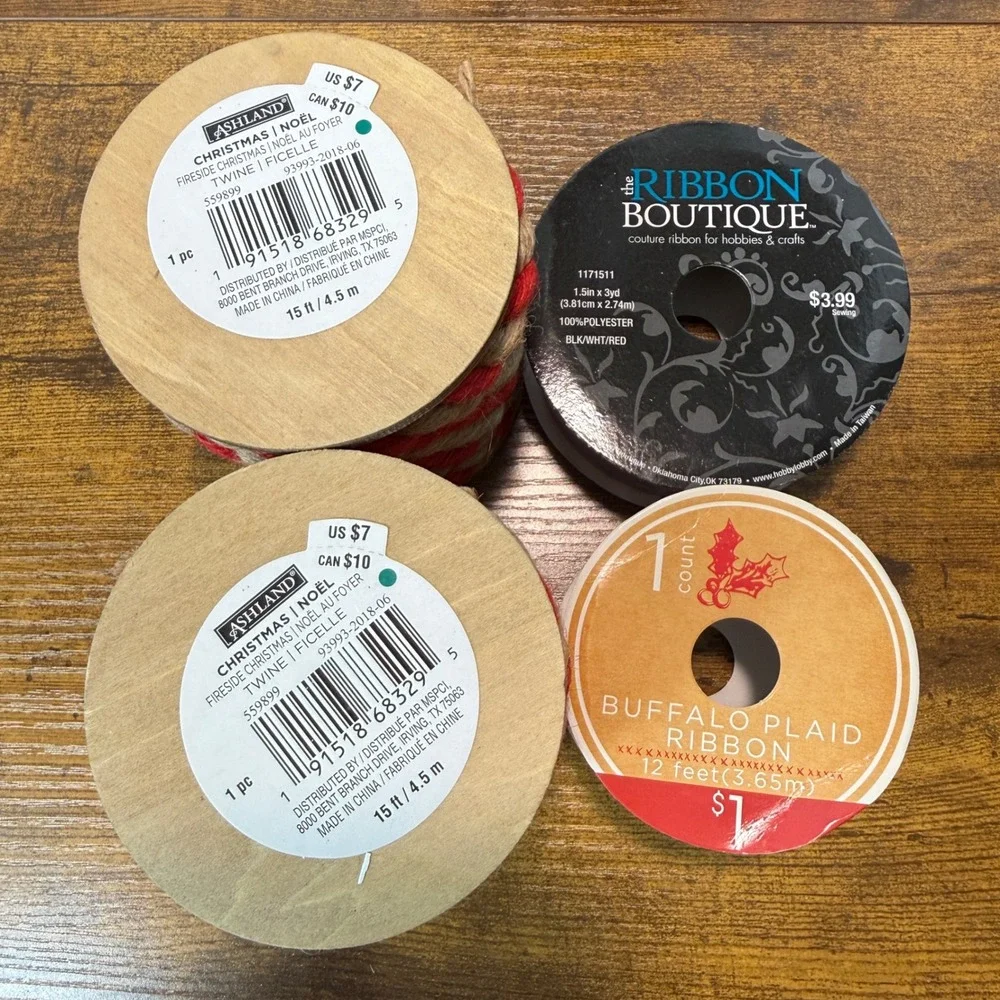 Christmas Ribbon 8 Spools‎ Twine Plaid Gingham Snowflakes Holiday Gift Wrap NEW